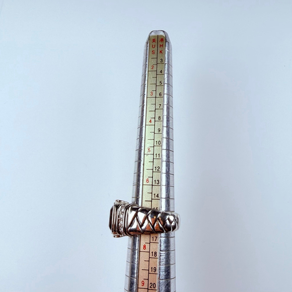 Scott Kay Cushion Smoky Quartz & Diamond Sterling Silver 925 Basket Weave Ring - Picture 10 of 12